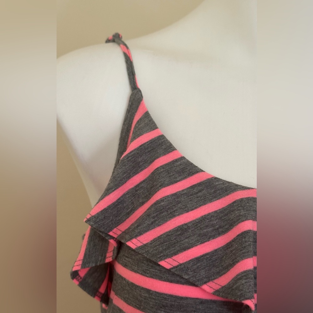 MOSSIMO Gray & Pink Striped Adjustable Straps Elastic Waist T Shirt Dress Sz L - Picture 4 of 13